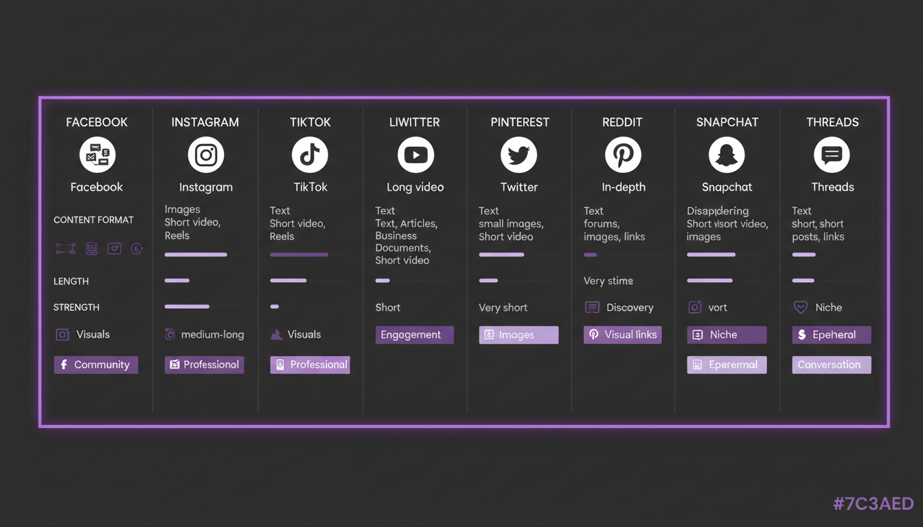tableau comparatif des formats de content repurposing par plateforme sociale