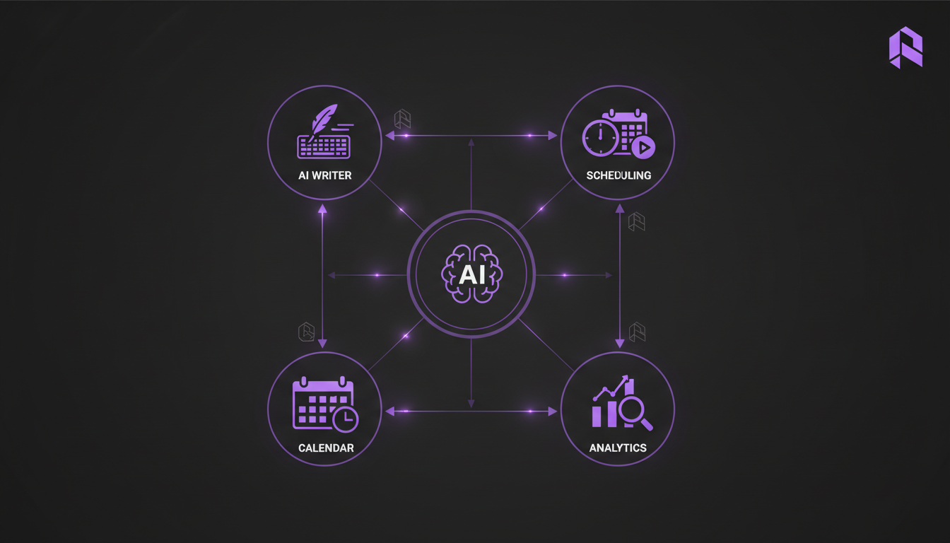 AI-powered automated content planning dashboard showing scheduling and performance analytics