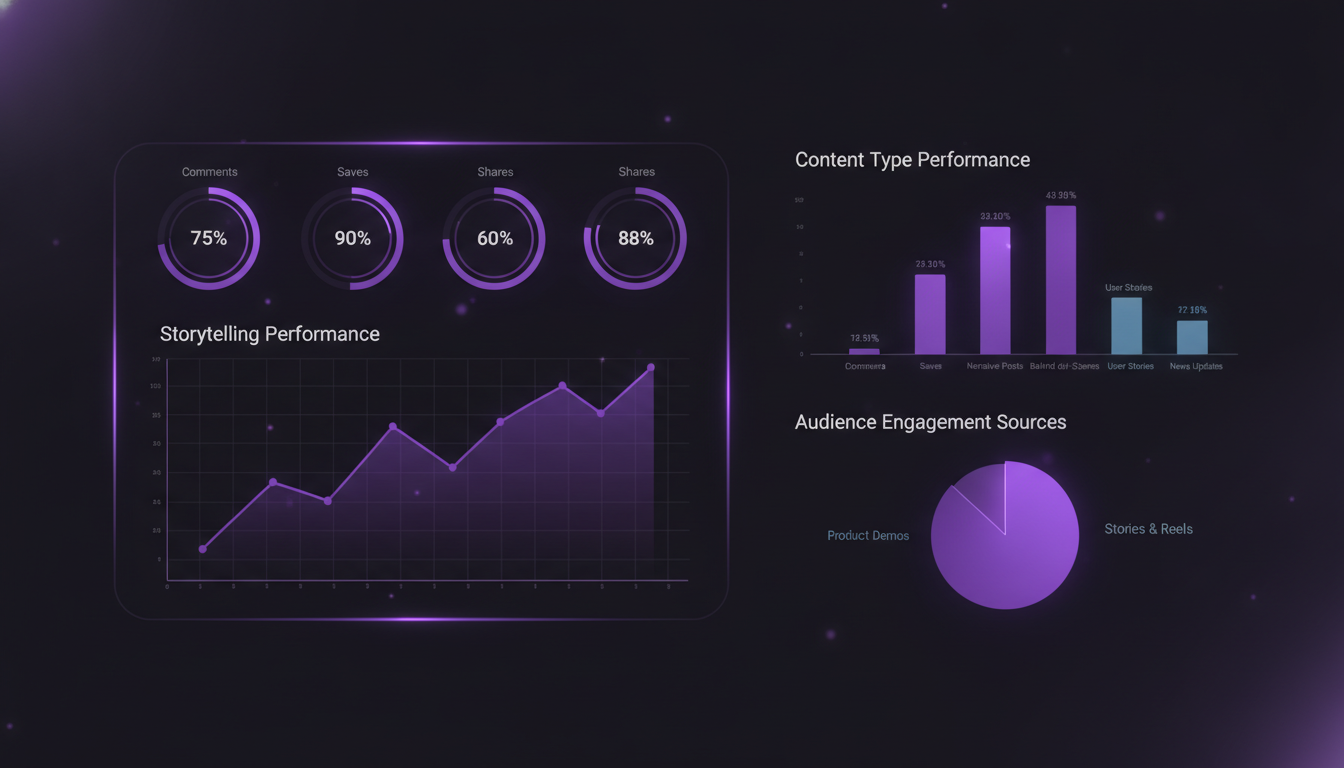 social media storytelling analytics dashboard showing engagement metrics for story-format posts