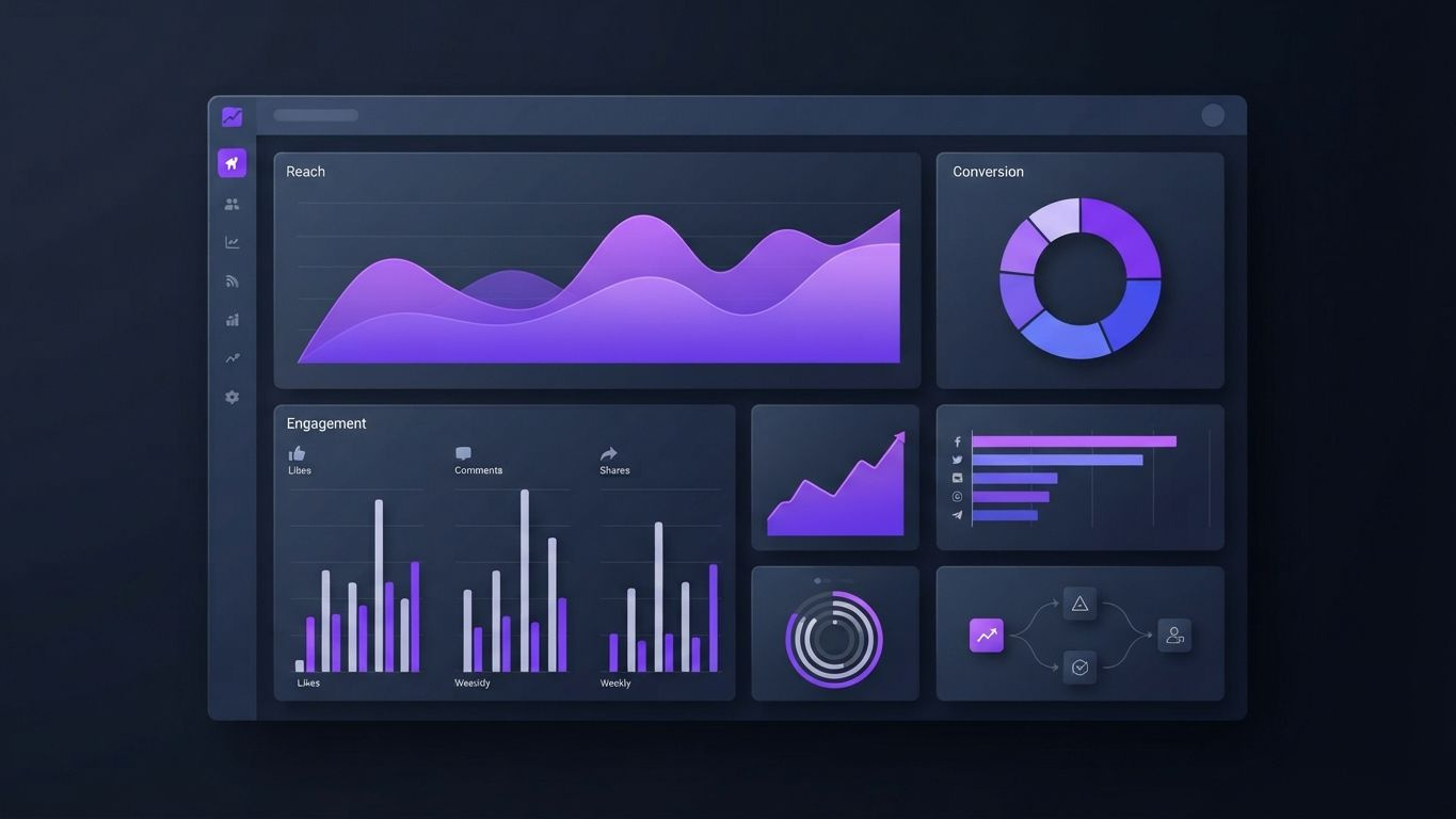 Dashboard zur Erfolgsmessung einer Social Media Strategie mit KPIs